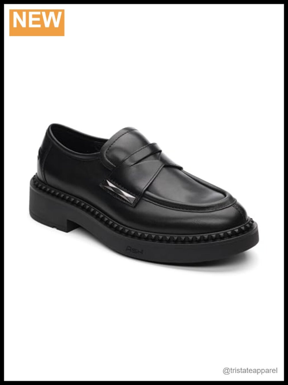 Mustang Leather Studded Platform Loafer with Chunky Heel